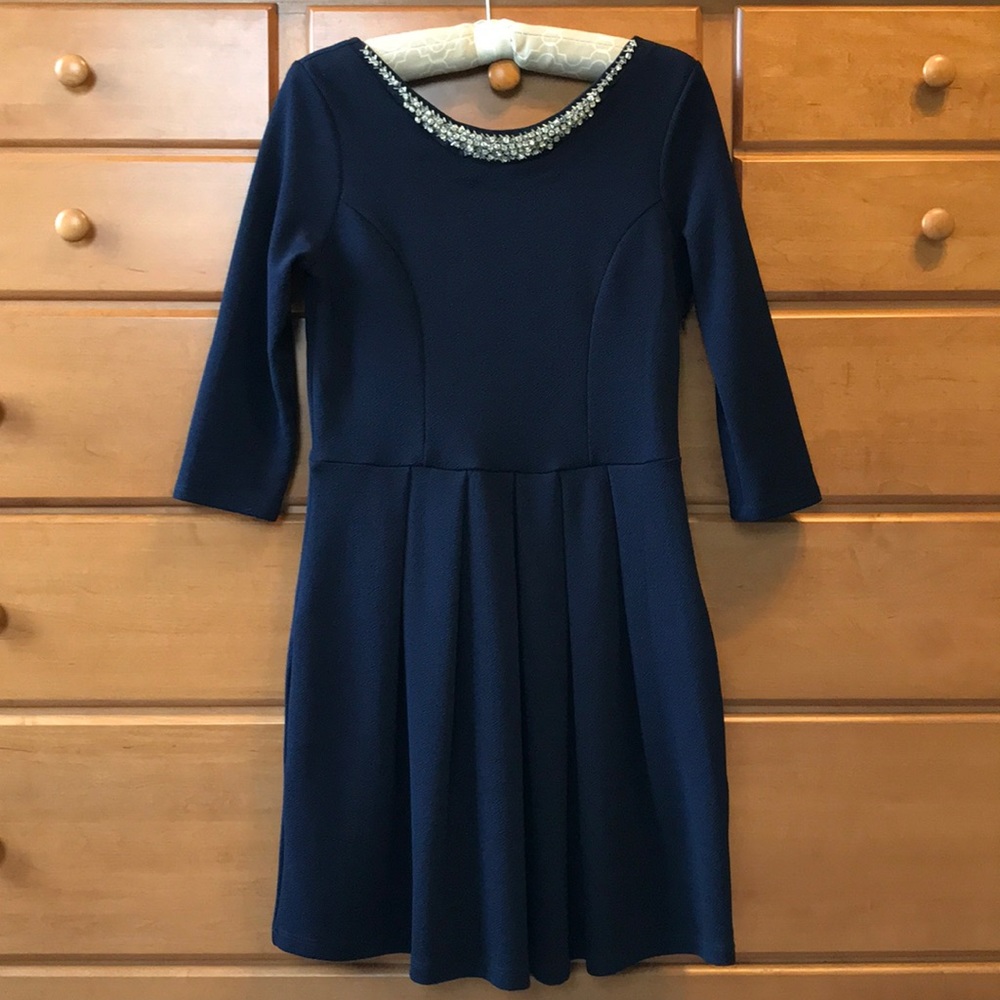 Navy Beaded & Bow Dress